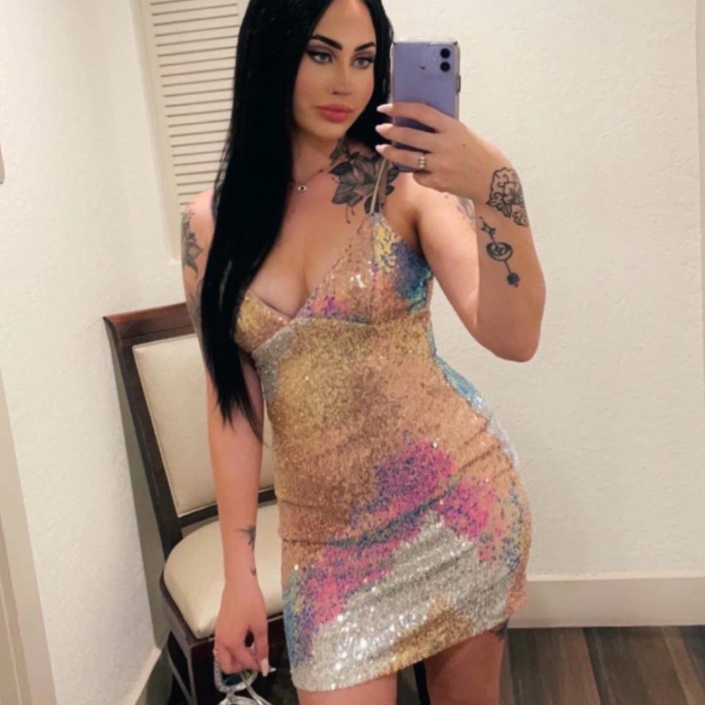 Main Strip Glittering Sequin Mini Dress